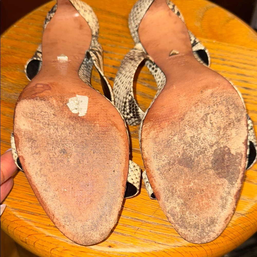 SCHUTZ Black and Cream Snakeskin Sandals - Picture 3 of 6
